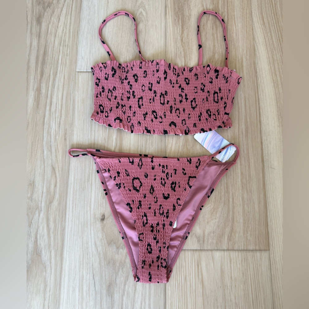 Pink and black leopard bikini set